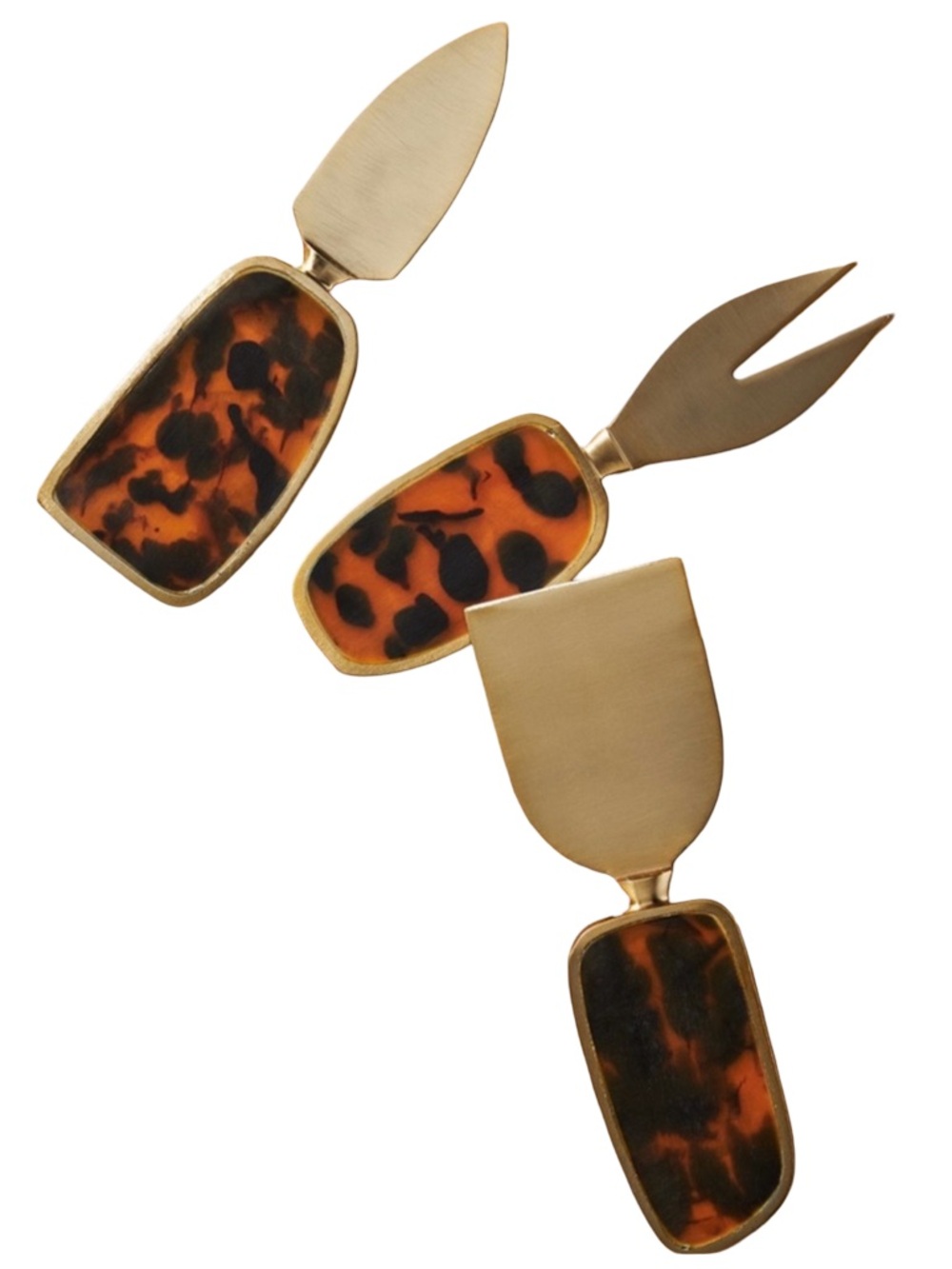 Anthropologie Tortoiseshell Resin and Gold Cheese Serving Set of 3